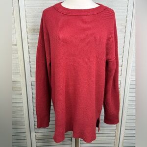 Waffle Knit Tunic Length Sweater Burgundy-XL